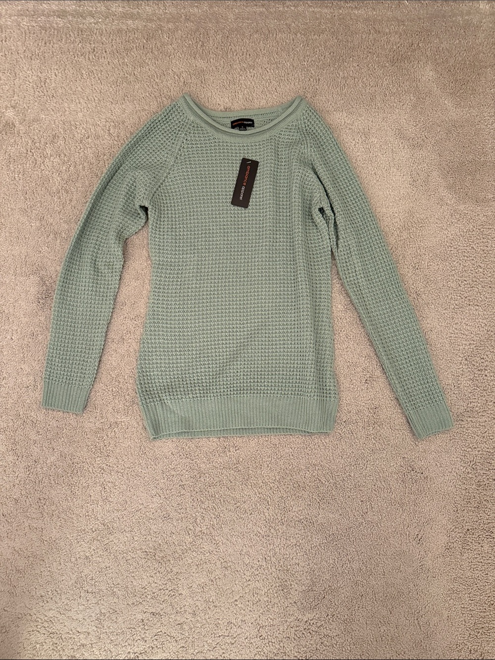 Ambiance Sage Green Waffle Knit Crewneck Sweater
